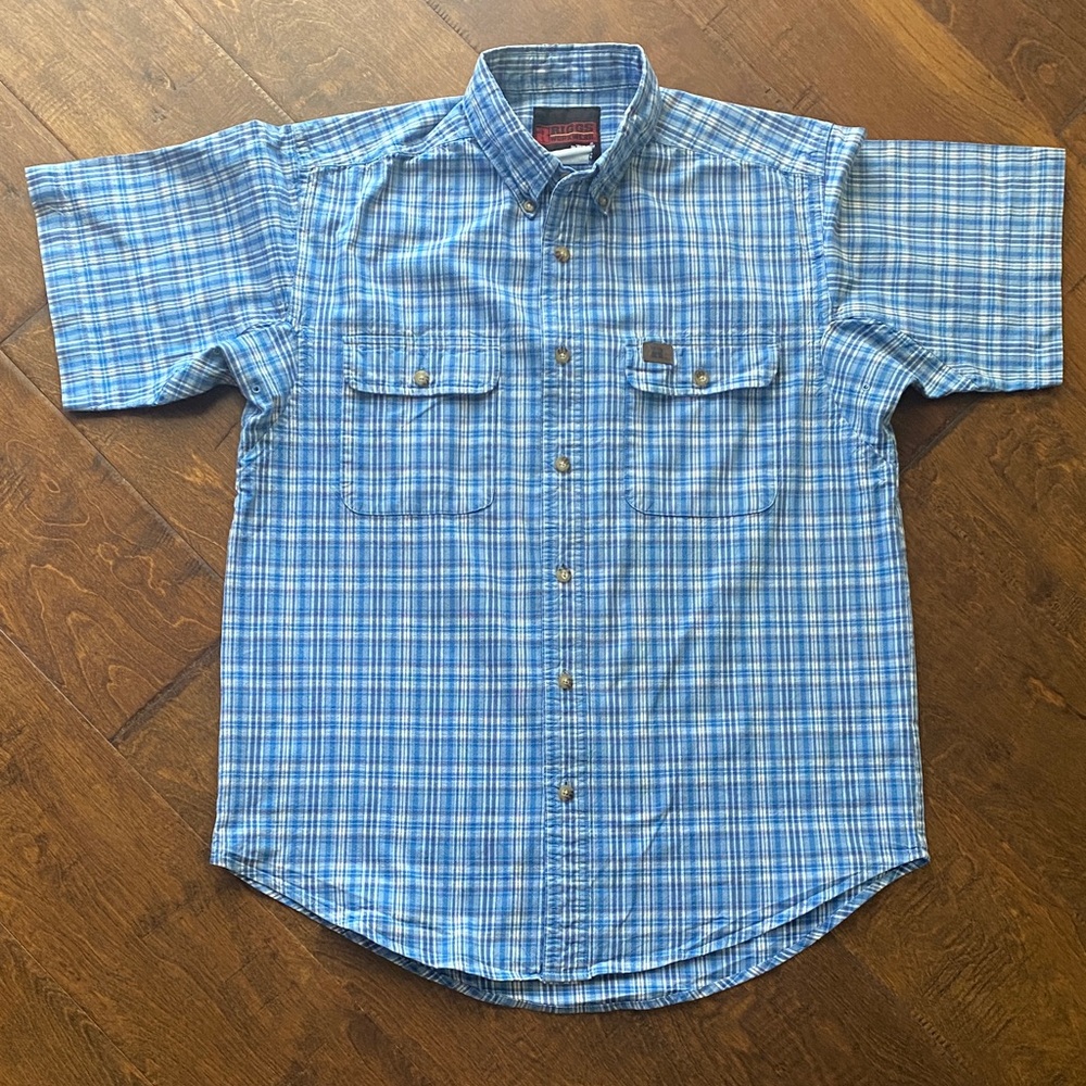 Riggs Workwear by Wrangler Men's Blue Plaid Button-Down Shirt, size XL